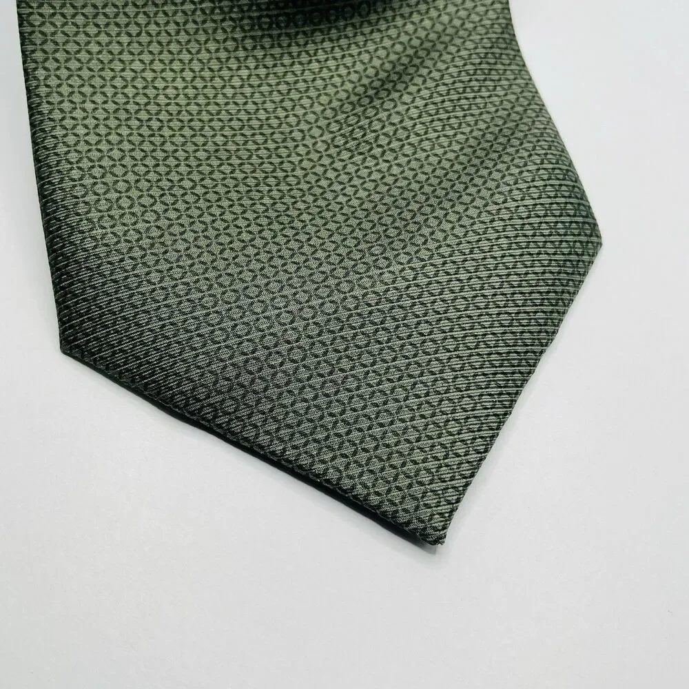 Bijoux Terner  Men’s Genuine 100% Silk Tie Rich Green Geometric Necktie Handmade - Picture 2 of 7